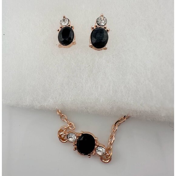 Pretty Black Sapphire & Crystal Necklace & Earrings Set with Rose Gold Overlay - Picture 3 of 13